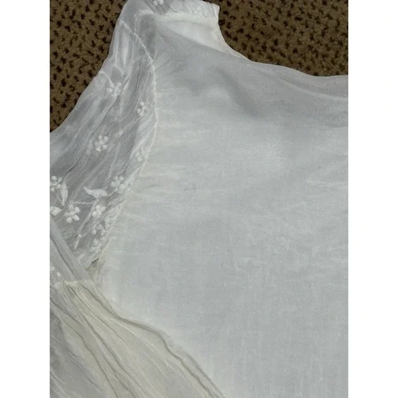 SALE! Via Signoria Italy Womens Silk Shirt White Med Embroidered Lined Boho Top - Picture 5 of 5